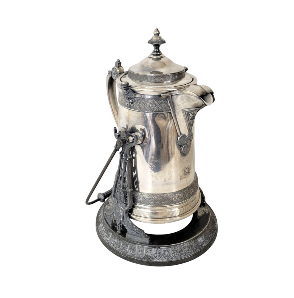 Reed and Barton Antique Silverplate Tilting Pitcher on Stand 1879