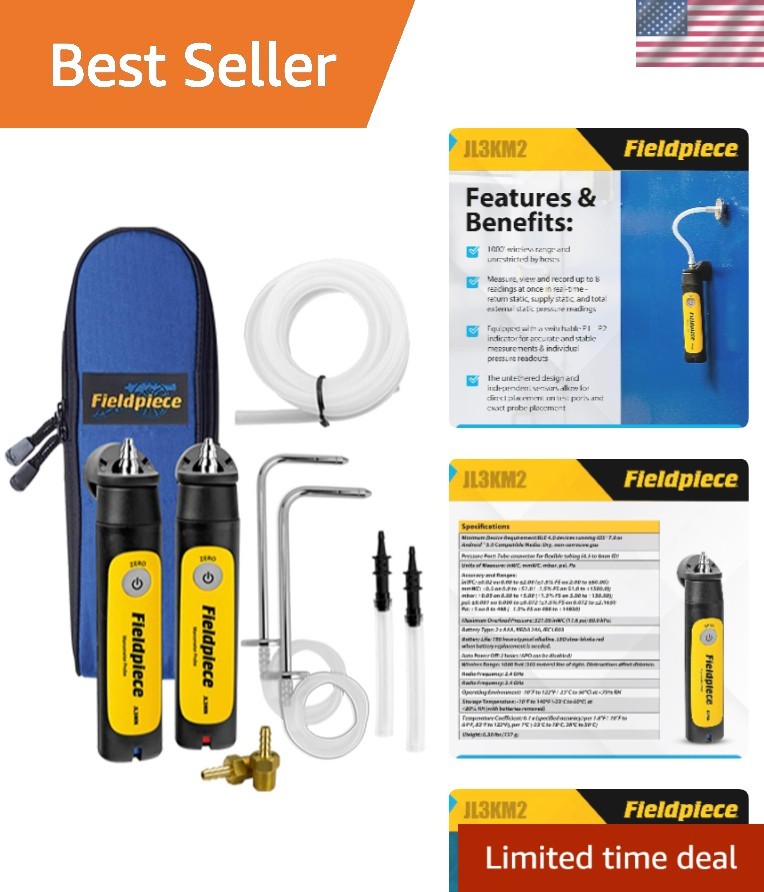 Long Range Wireless Manometer Probe Kit - Multiport Gauge for HVAC Precision