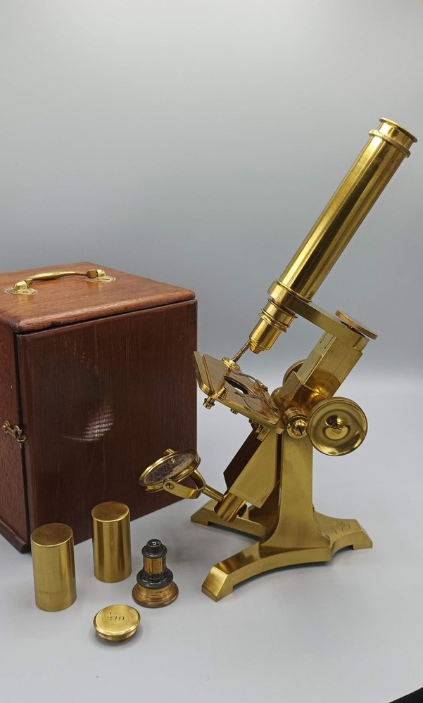 A FINE COMPOUND MICROSCOPE by Pillischer ¾ 19th
