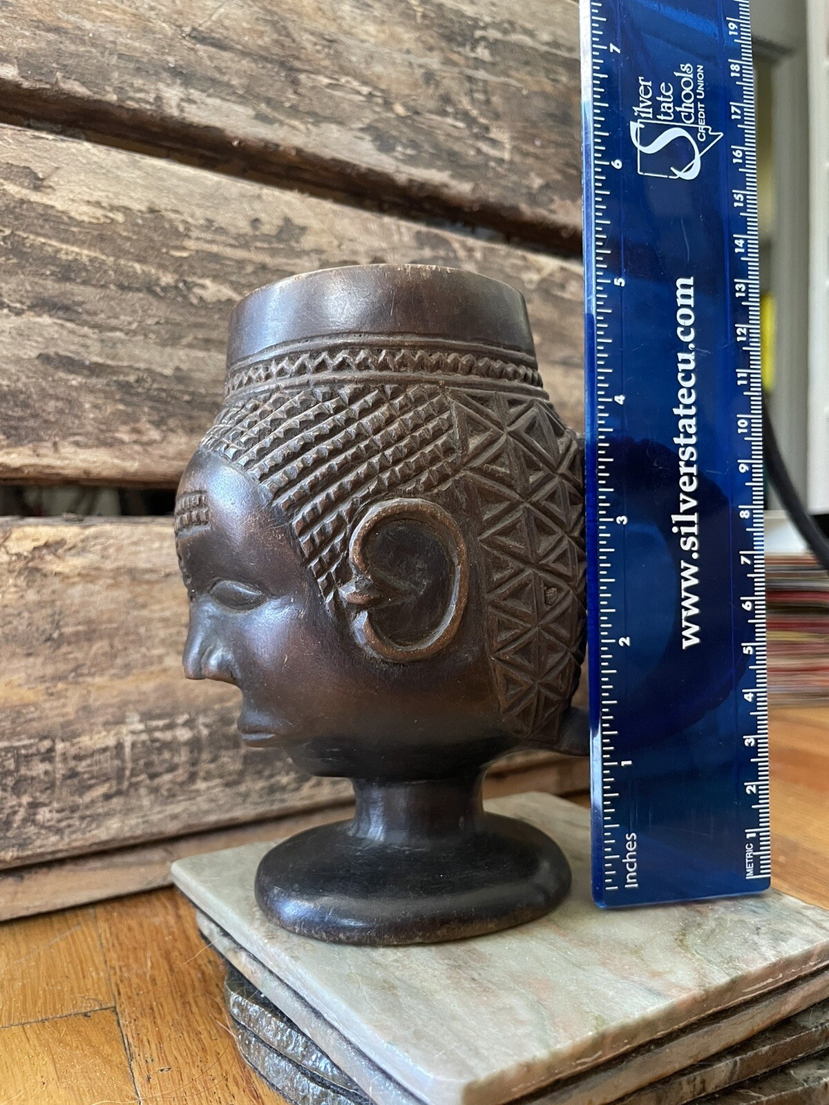 Vintage / Antique African Kuba Cup Wood Carved Palm Wine DRC Ceremonial Signed!