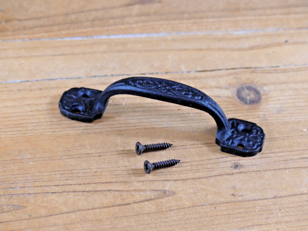 10 Small Drawer Pulls 4 1/4" Window Antique Vintage Style Rustic Cast Iron BLACK