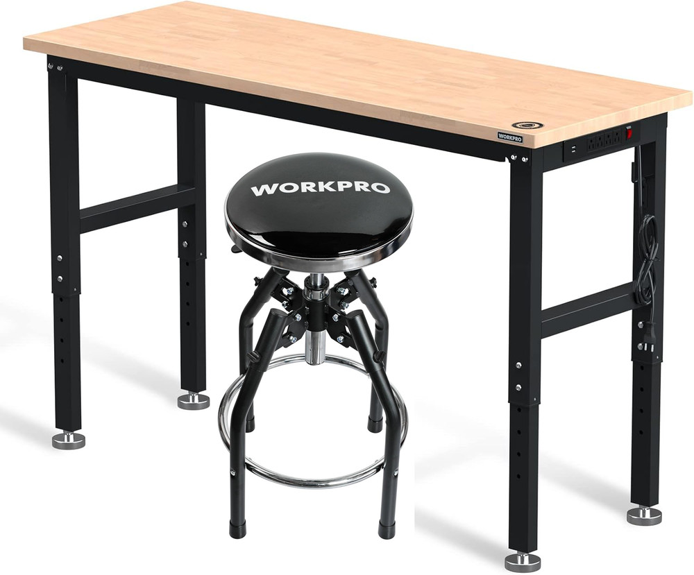 WORKPRO 60" Adjustable Workbench 2000 LBS Load Capacity Shop Stool Garage Bar