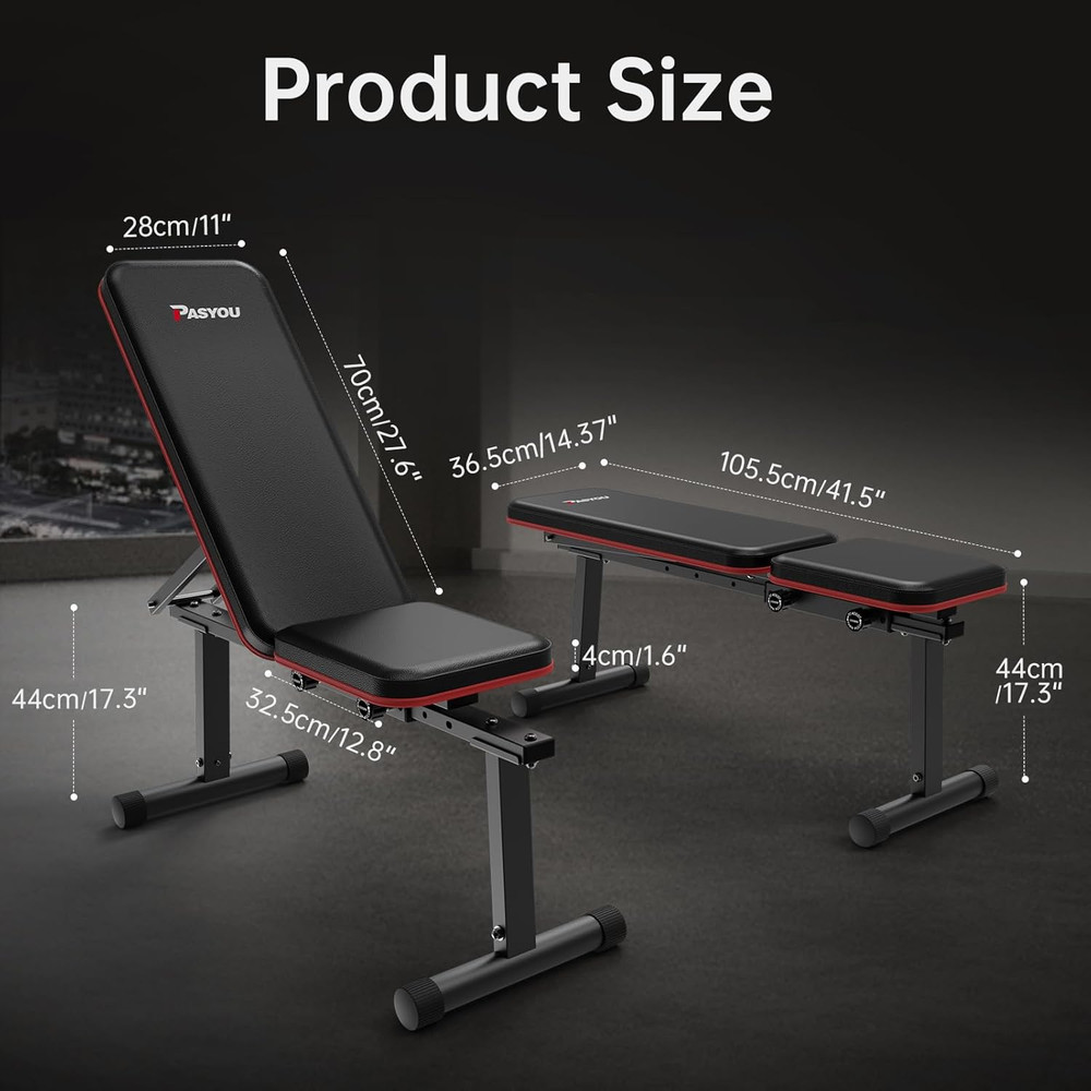 Adjustable Flat Weight Bench, Foldable Bench Press for Home Gym, Multi-Angle Inc