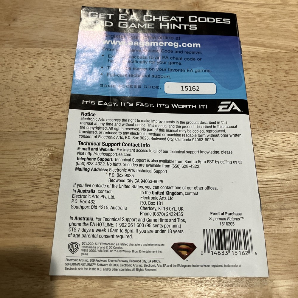 Superman Returns Super Man XBOX Instruction Manual Only
