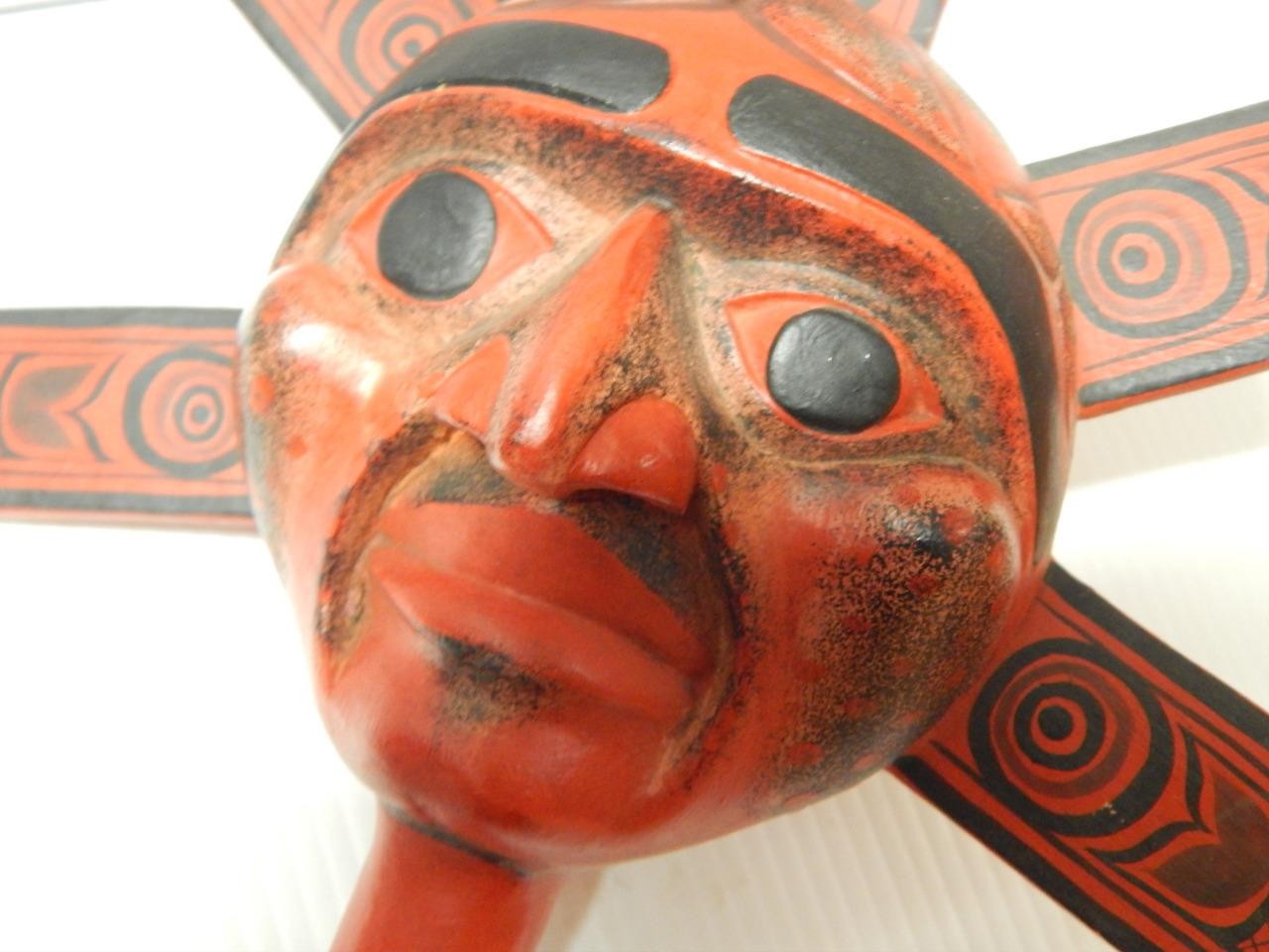 NW COAST HAND CARVED SUN MASK -RATTLE - NICE DETAILS - FINE + NICE