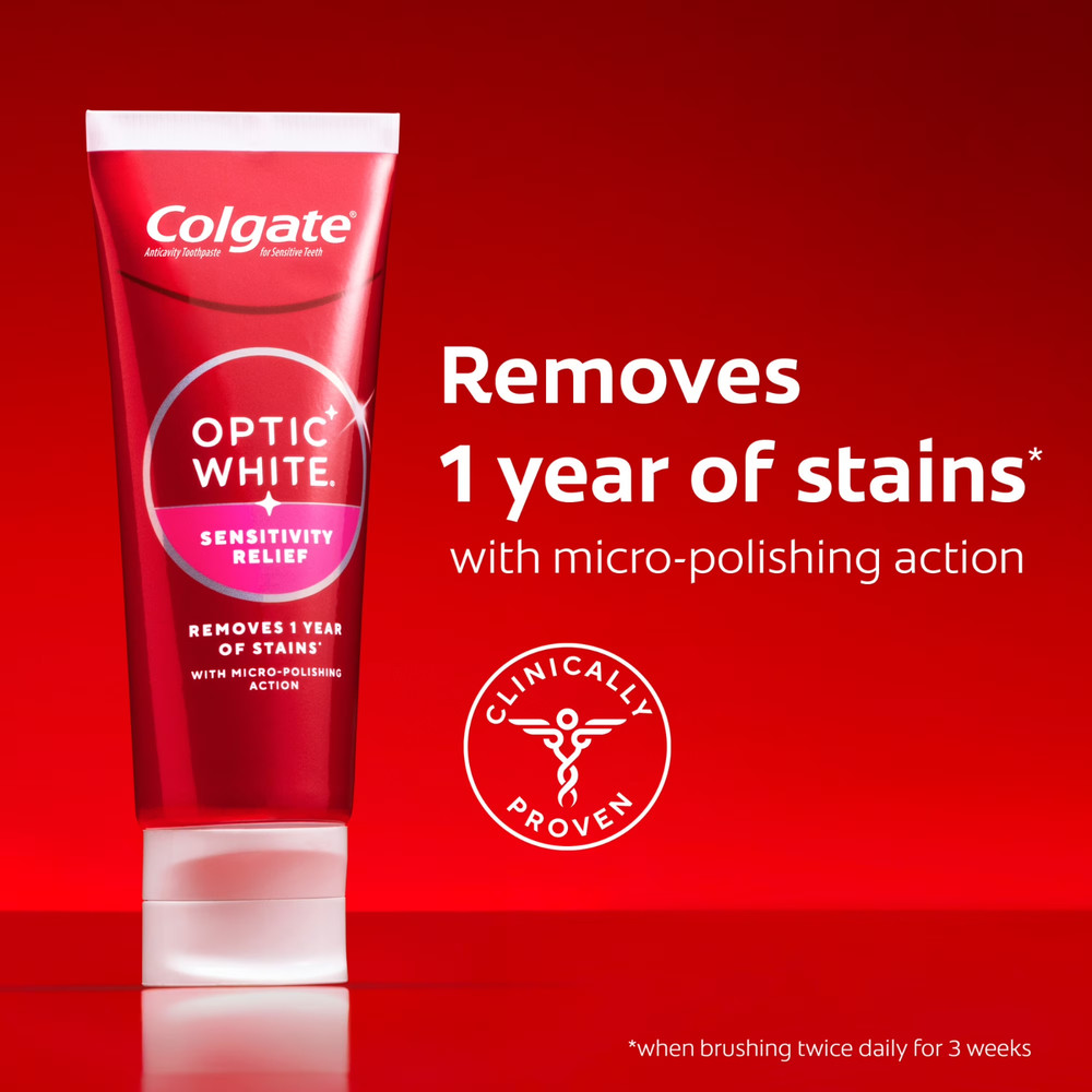 Colgate Optic White Sensitivity Relief Whitening Toothpaste Fluoride Mint 3.8 Oz