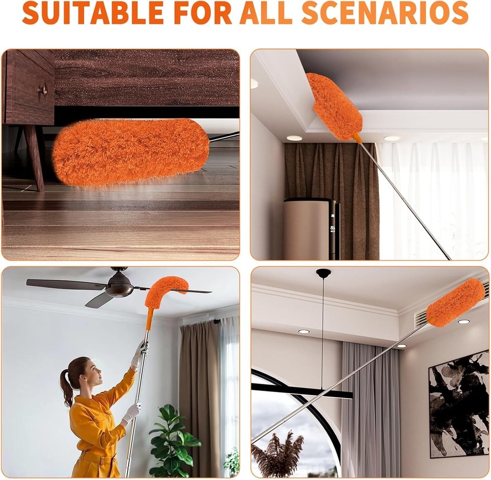 Extendable Cobweb Duster Kit with Telescoping Pole and Microfiber Head for Hi...