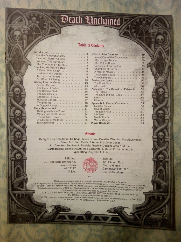 Dungeons & Dragons Ravenloft Death Unchained VG Condition with Map