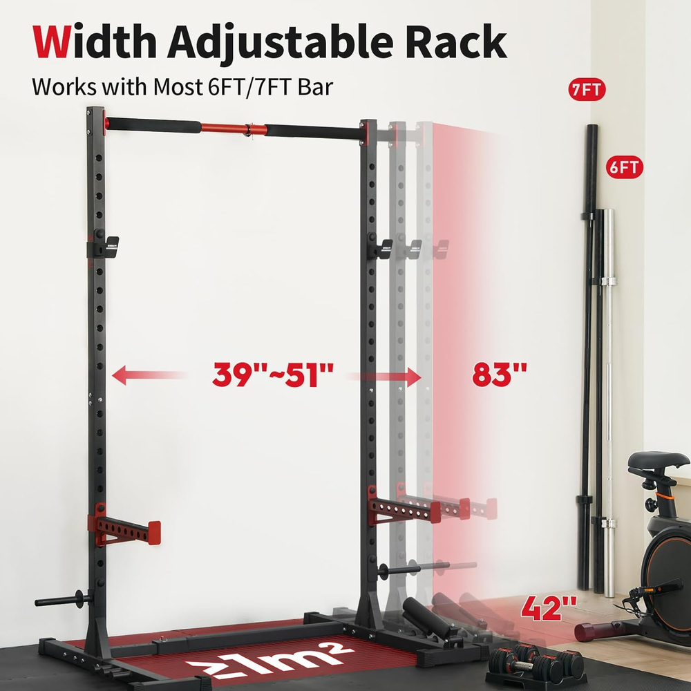 Squat Rack with Pull-Up Bar, Adjustable Multi-Functional Power Rack, Inner Width