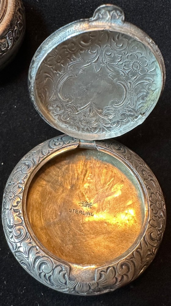 SOLID STERLING SILVER Chatelaine Box, gold wash interior, 2”, 1915, no monogram