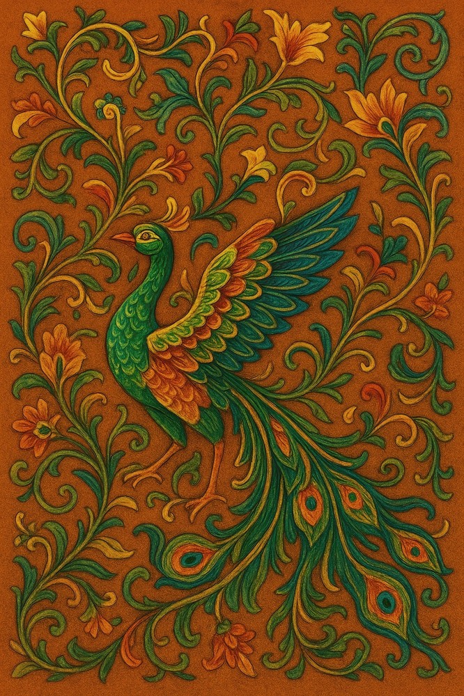 Digital Image Peacock Floral Pattern