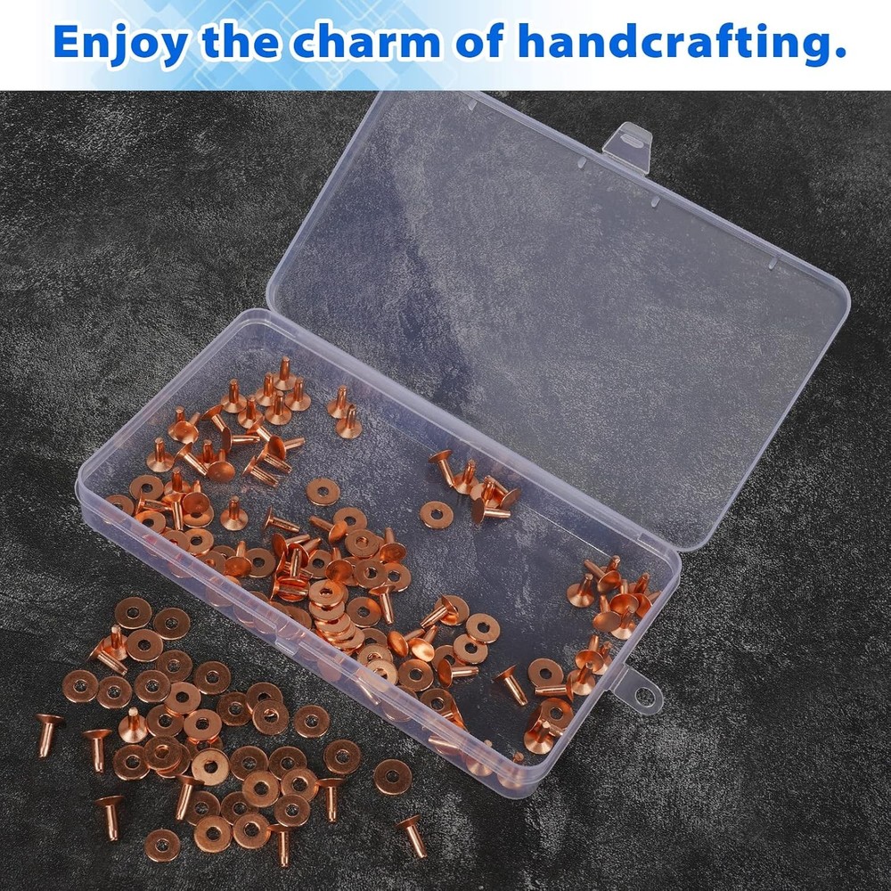 154Pcs Copper Rivets for Leather, #12 Smooth Leather Rivets without Pattern, Pur