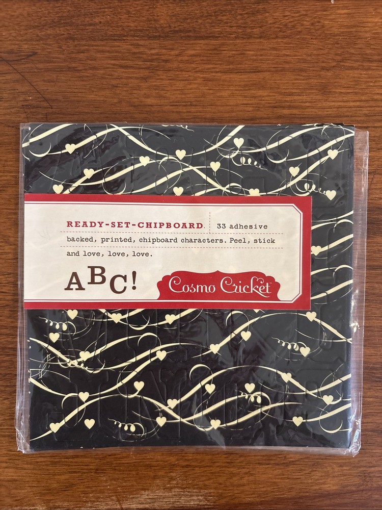 Cosmo Cricket Ready Set Chipboard Adhesive Back Printed -Pkg 33 Letters-Black