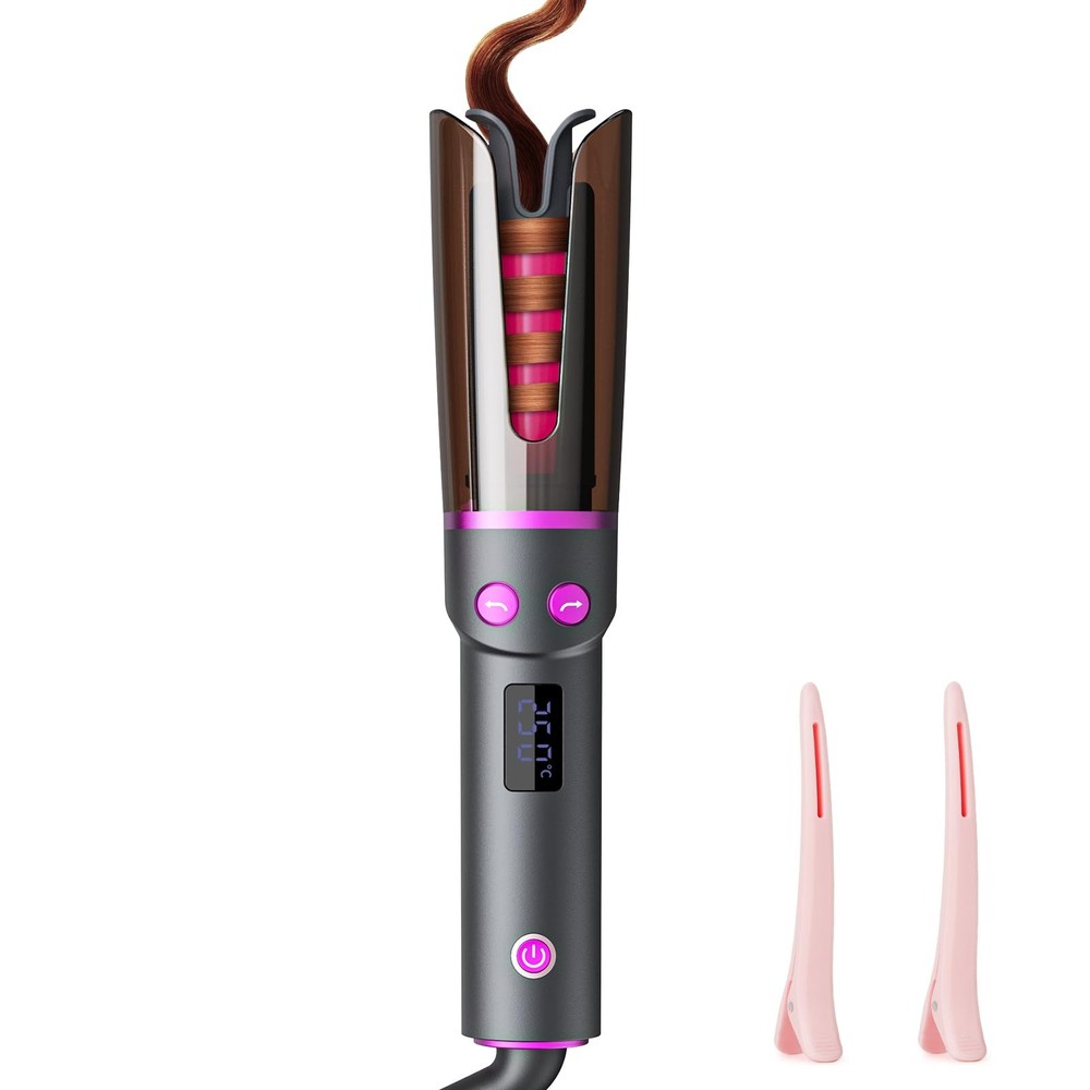 Negative Ion Automatic Rotating Curling Iron – Smart Tangle-Free, Dual Voltag...