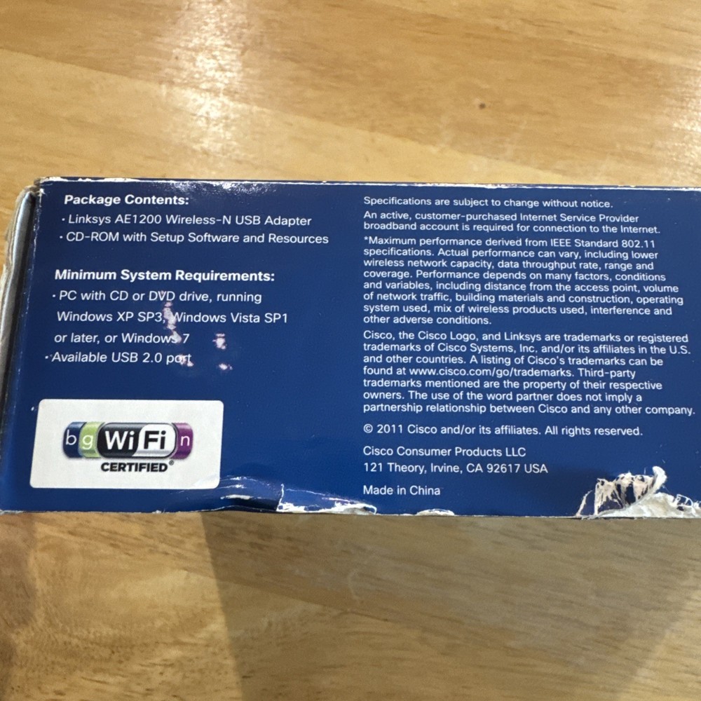 Cisco Linksys AE1200 High Performance Wireless-N USB Adapter Open Box CD within