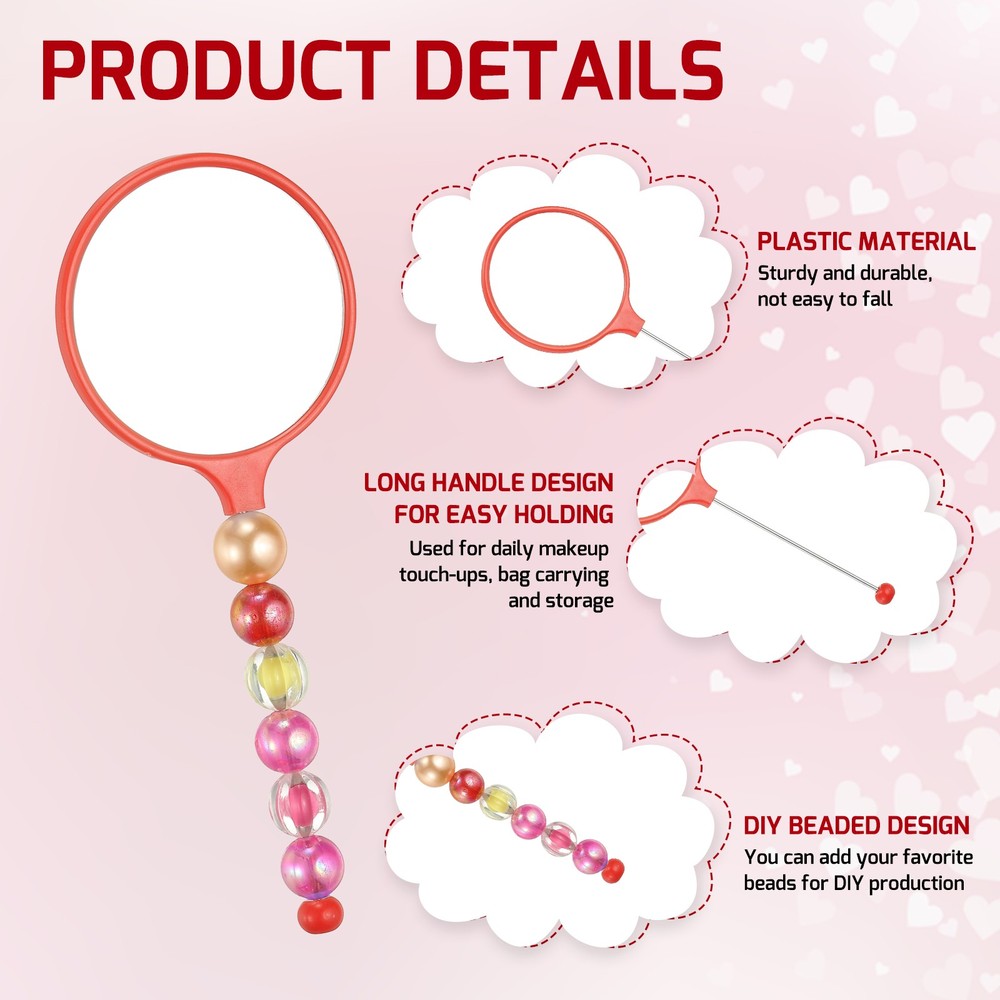 2 Pack Beadable Mirrors with Handle, 5.7 Inch Long Bead Mirror (Red)