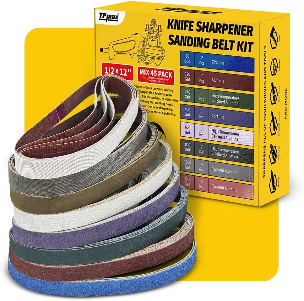 45-Piece 1/2" x 12" Knife Sharpener Sanding Belt Kit for Work Sharp Knife & Tool