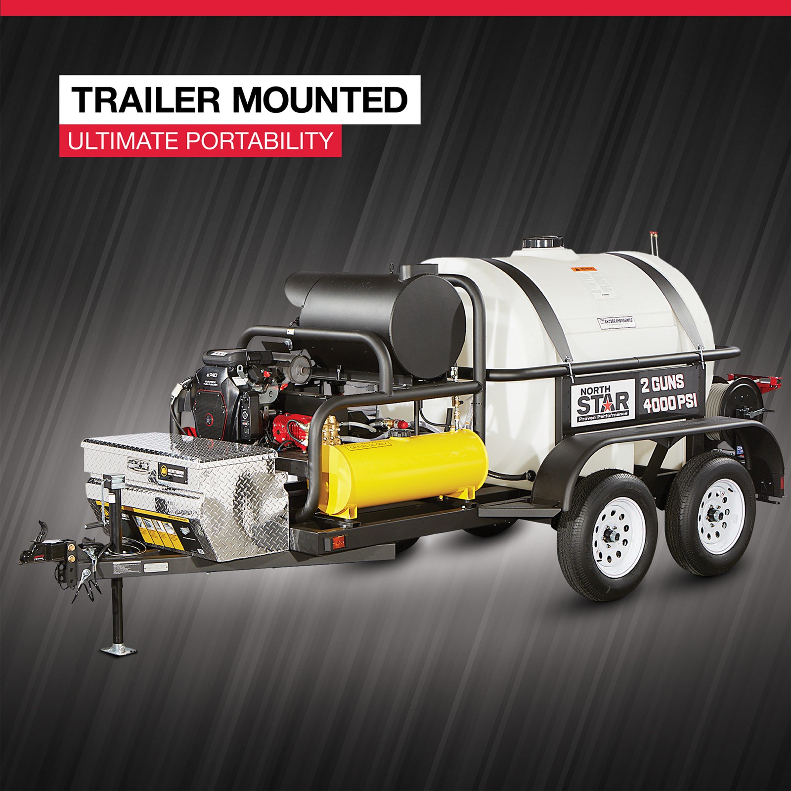 NorthStar Hot Water Commercial Pressure Washer Trailer with 2 Wands, 4000 PSI,