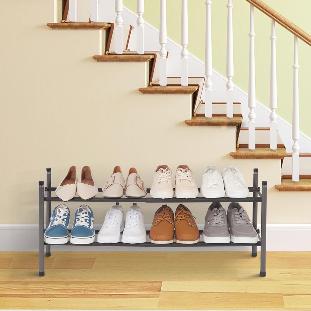 Expandable Shoe Rack 8 Pairs Stackable Small Shoe Rack Metal Adjustable Shoes