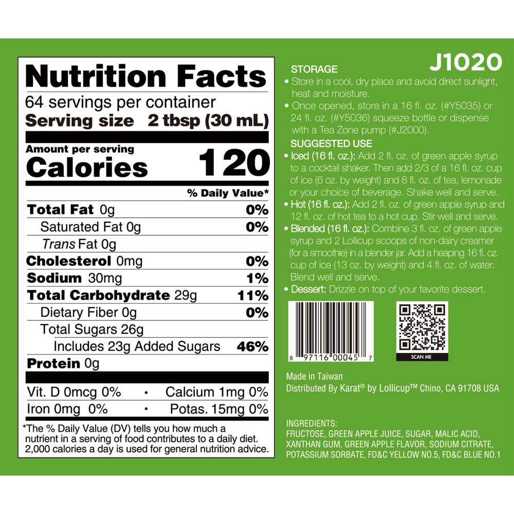 Tea Zone Green Apple Syrup (64oz), J1020
