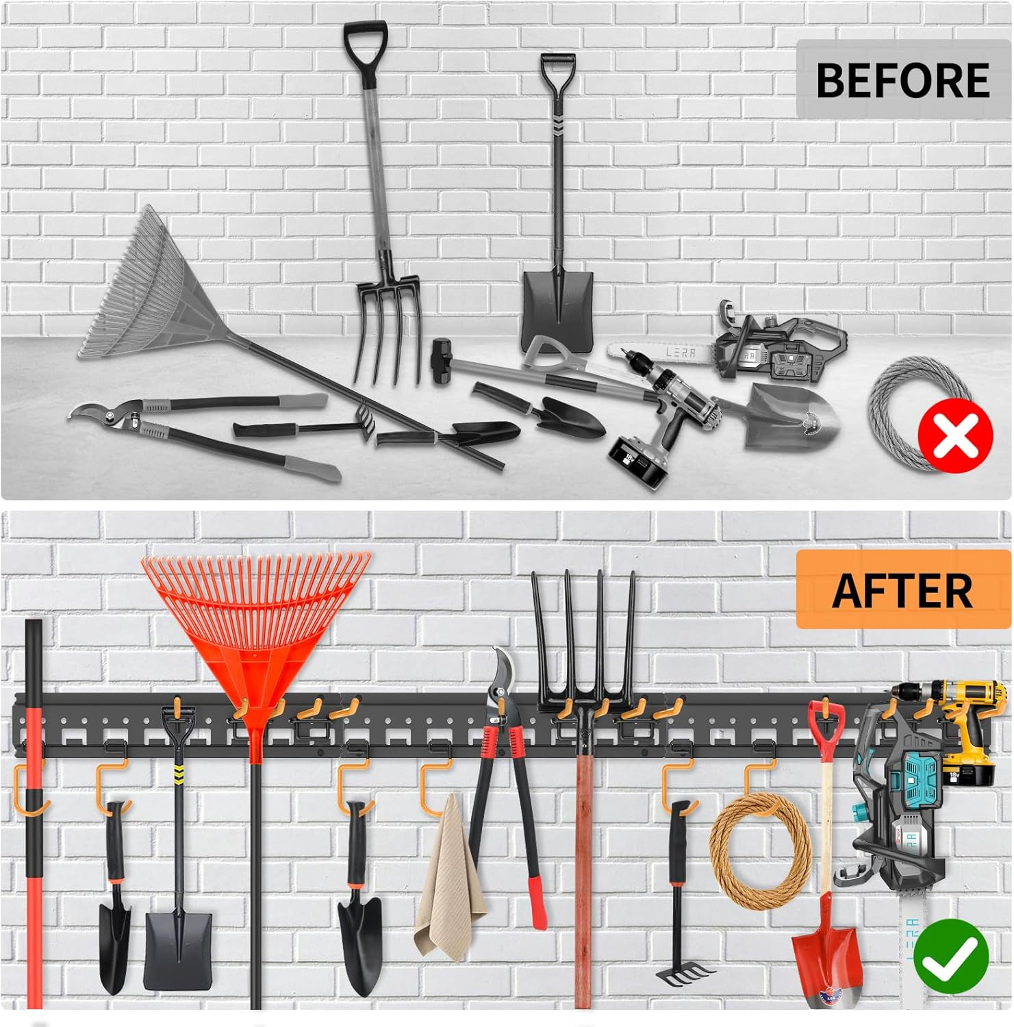 Garden Tool Organizer Wall Mount - Garage Storage and Organization Yard Tool Han