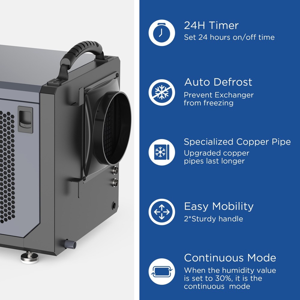 120 pt crawl space dehumidifier, 1700 sq ft, drain