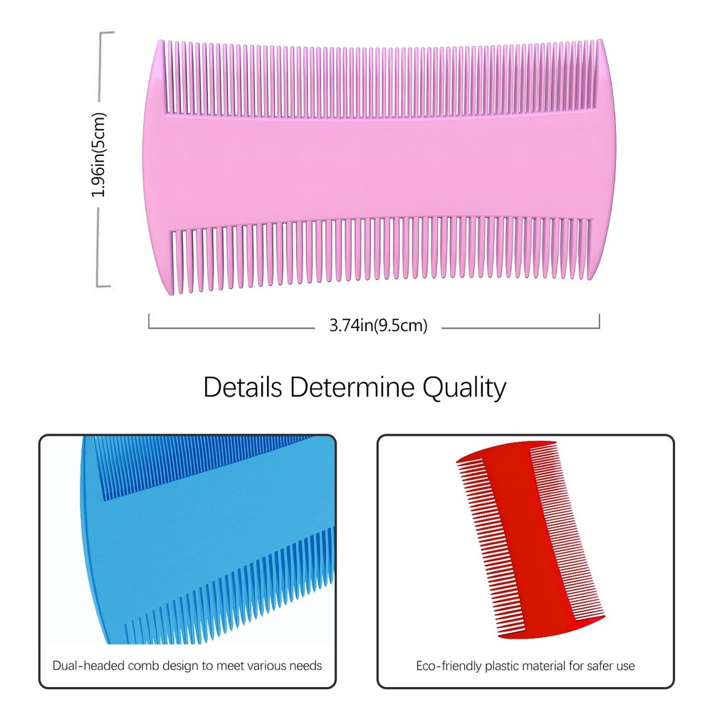Double-Sided Pet Grooming Comb Set, 6-Pack Flea and Lice Combs with Rounded...