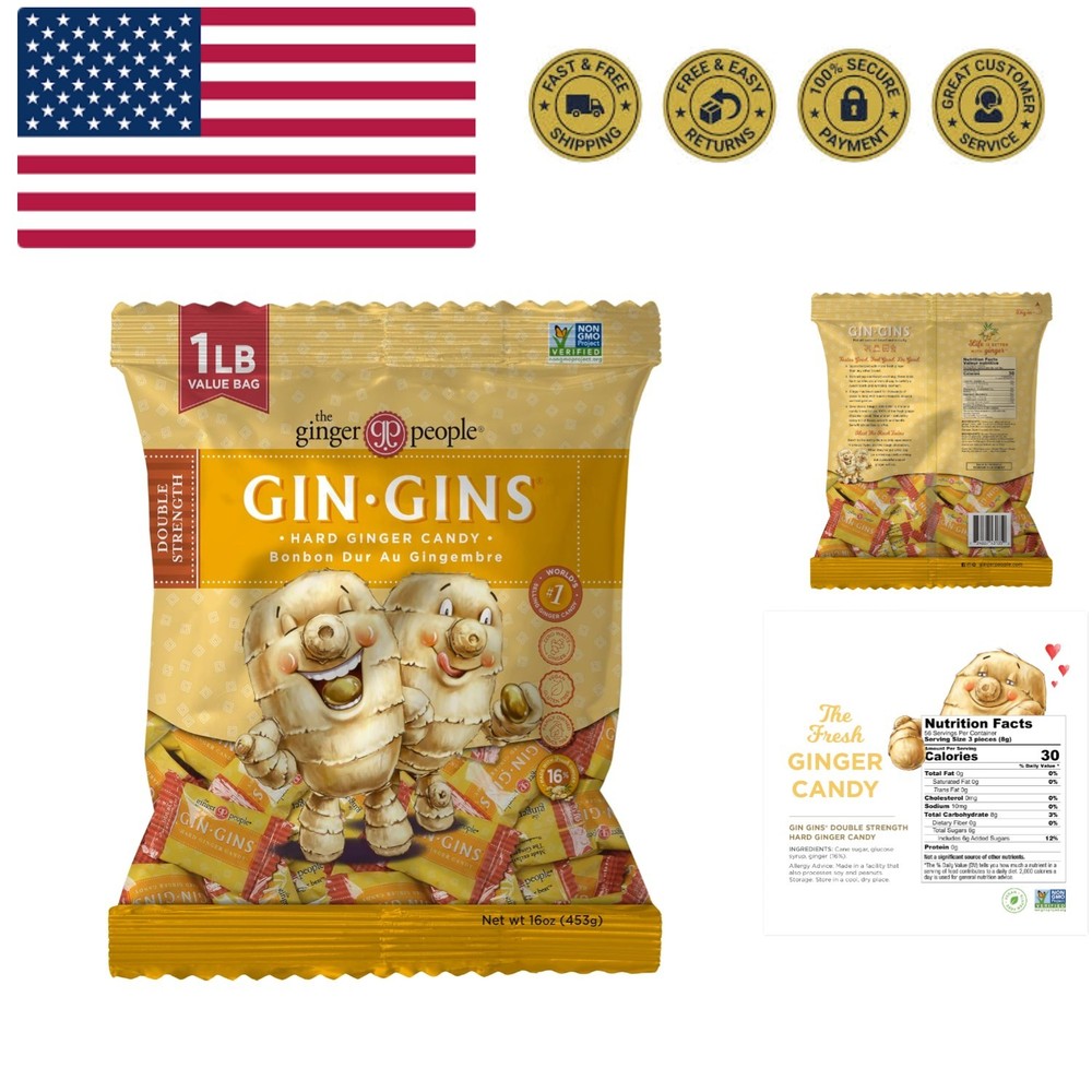 GIN GINS Double Strength Ginger Hard Candy – Natural Ginger Candy by – Indivi...