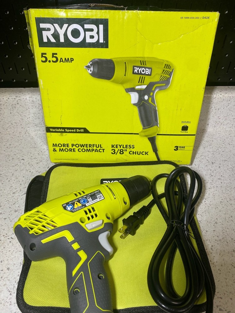 Ryobi D43K 5.5-Amp 3/8 in. Variable Speed Corded Electric Drill WITH CASE