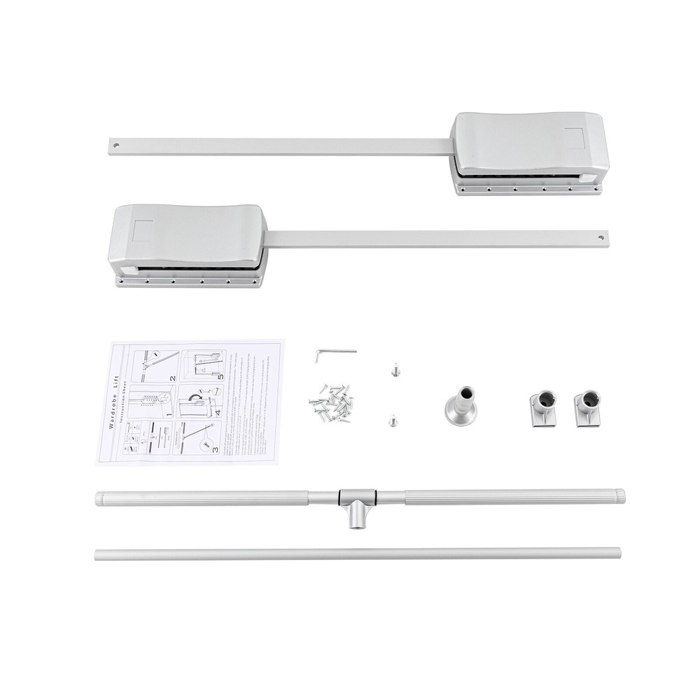 35-47 Inch Adjustable Closet Rod Closet-Mounted Pull Down Clothes Hanger Holder