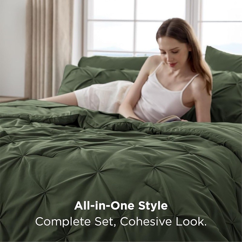 Queen Bedding Set 7 Piece Microfiber Comforter Soft Pillowcases Elegant Decor US