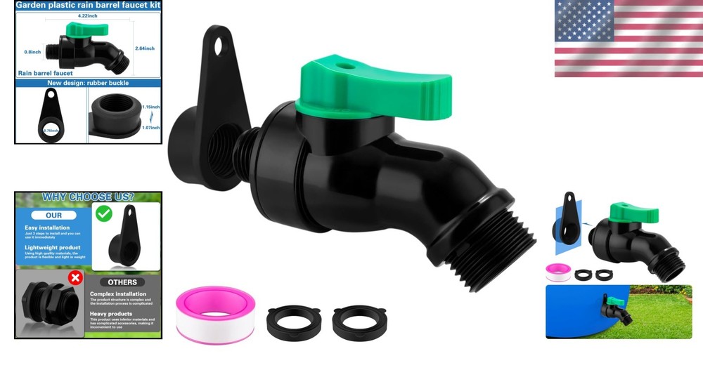 Rain Barrel Spigot Kit with High Flow Valve No Inside Access Needed,External Ins