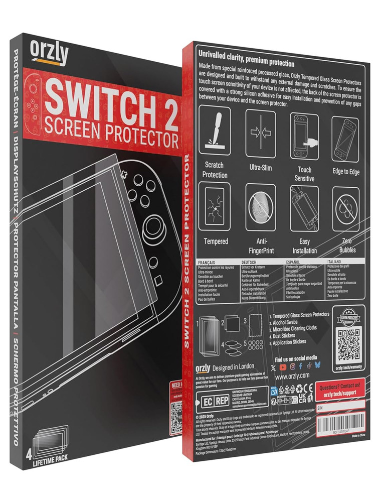 Orzly Glass Screen Protector for Nintendo Switch 2 Console 2025 Screen Size 7.9