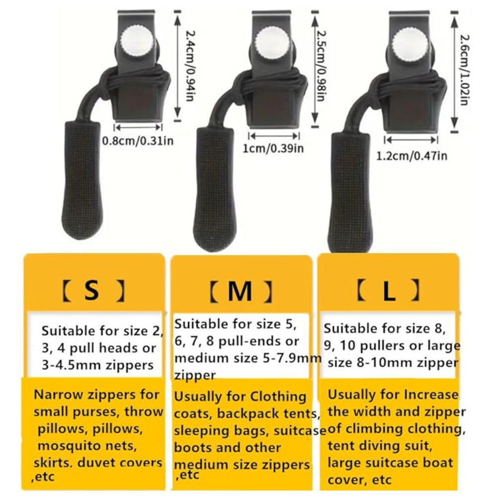 12 PCS Zipper Repair Kit – 3 Size Replacement Zipper Pulls Zip Heads