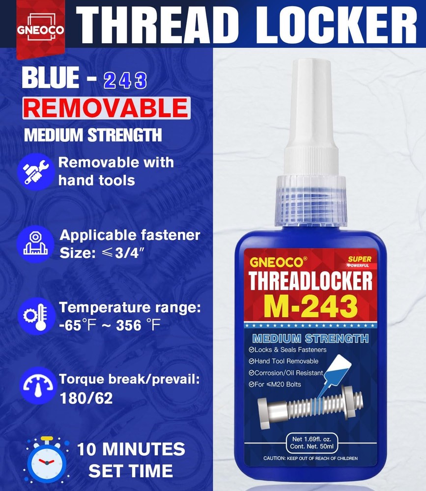 ThreadLocker Blue, Thread Lock Medium Strength Tight for Nuts, Blue