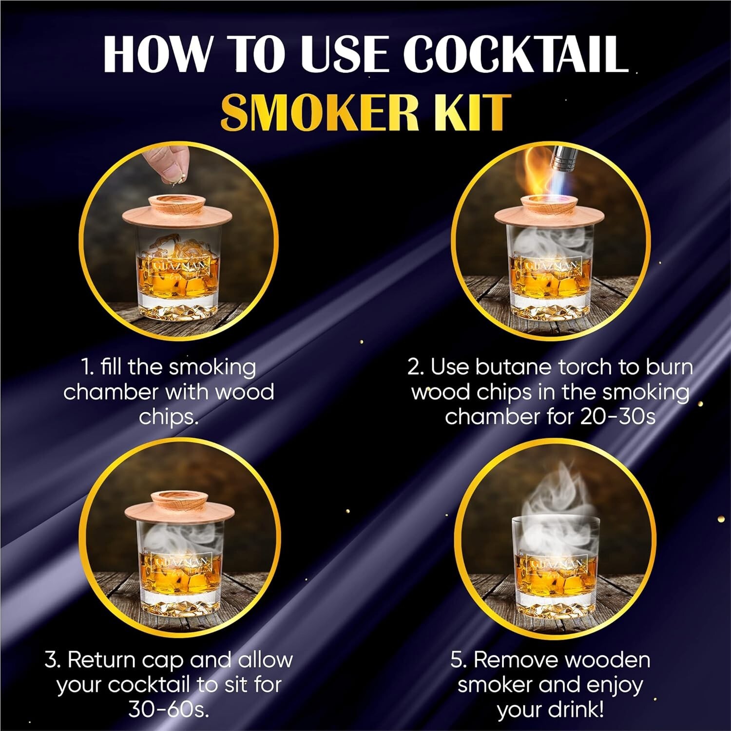 Cocktail Smoker Kit with Torch and 4 Flavors of Wood Chips- Luxury Whiskey Gifts