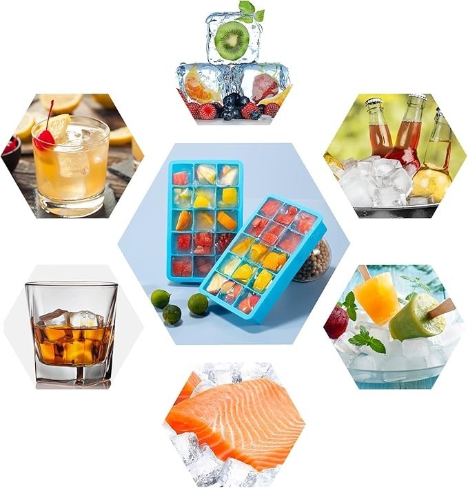 2 Pack Silicone Ice Cube Trays (15-Cube)