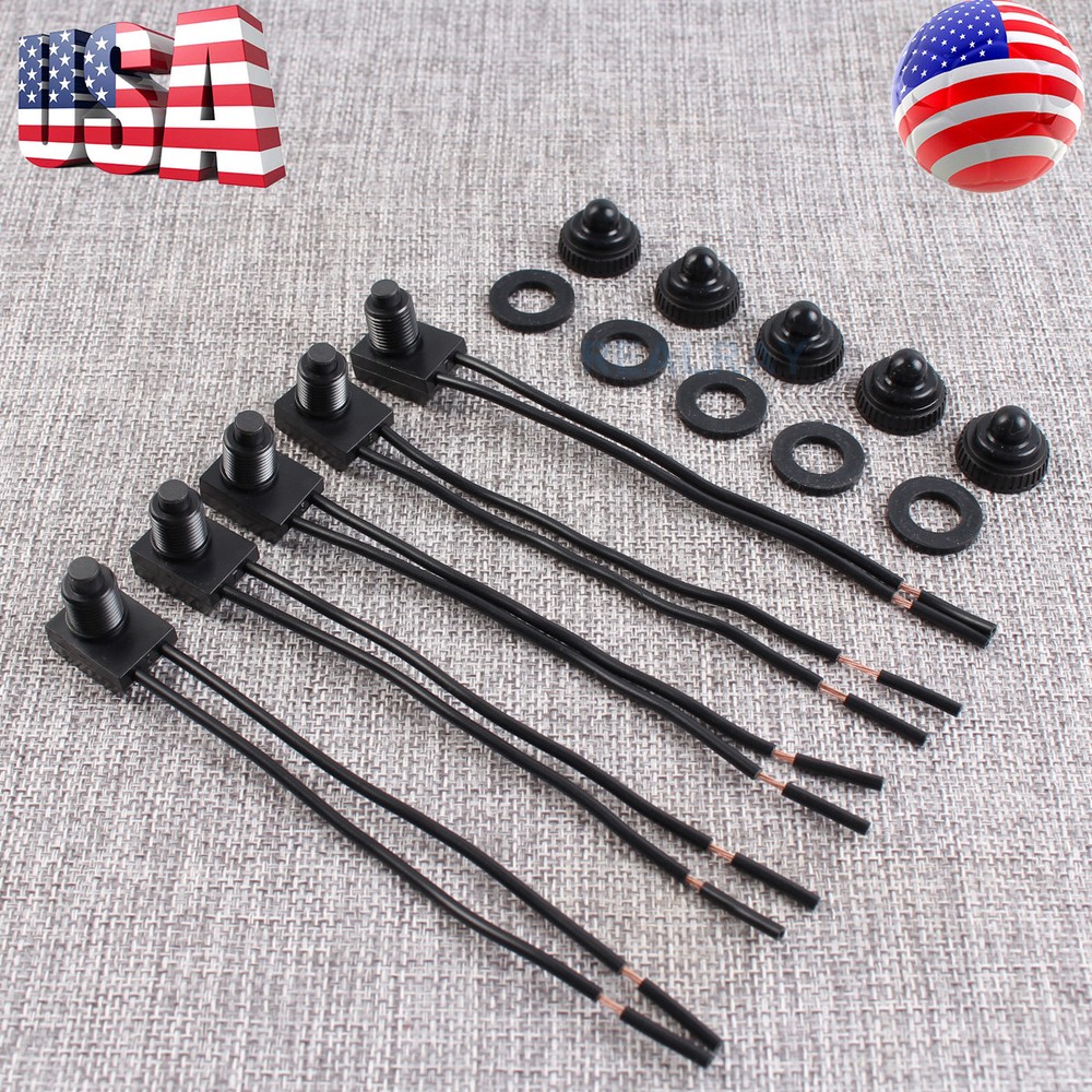 5x 12V Waterproof On-Off Push-Button Switch LED Push Button Switch w/ 4" Leads