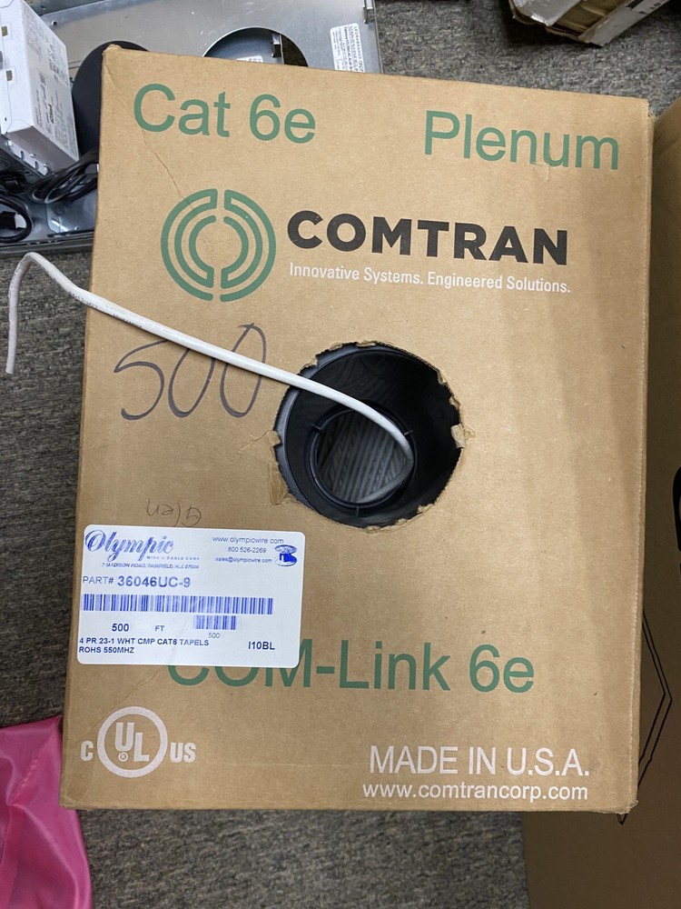 COMTRAN CAT6E 36046UC PLENUM WHITE CMP 4PR 23 AWG Solid 550MHz 400FT+