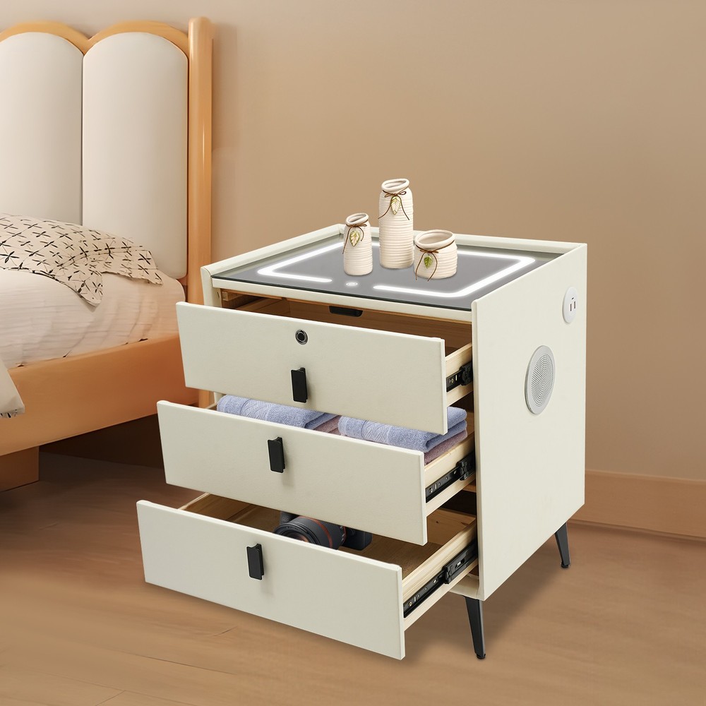 Smart Bedside Table Nightstand 3 Drawers- End Table with USB&Wireless Charging
