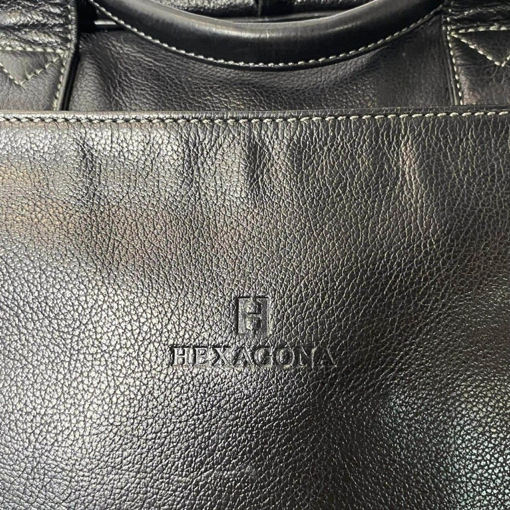 Hexagona Black Leather Briefcase Shoulder Bag Adjustable Straps