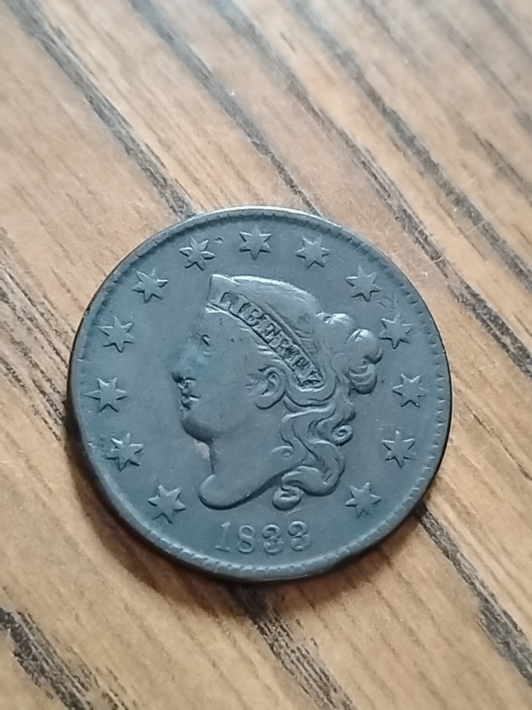 1833 Large Cent- Reverse Die Cracks
