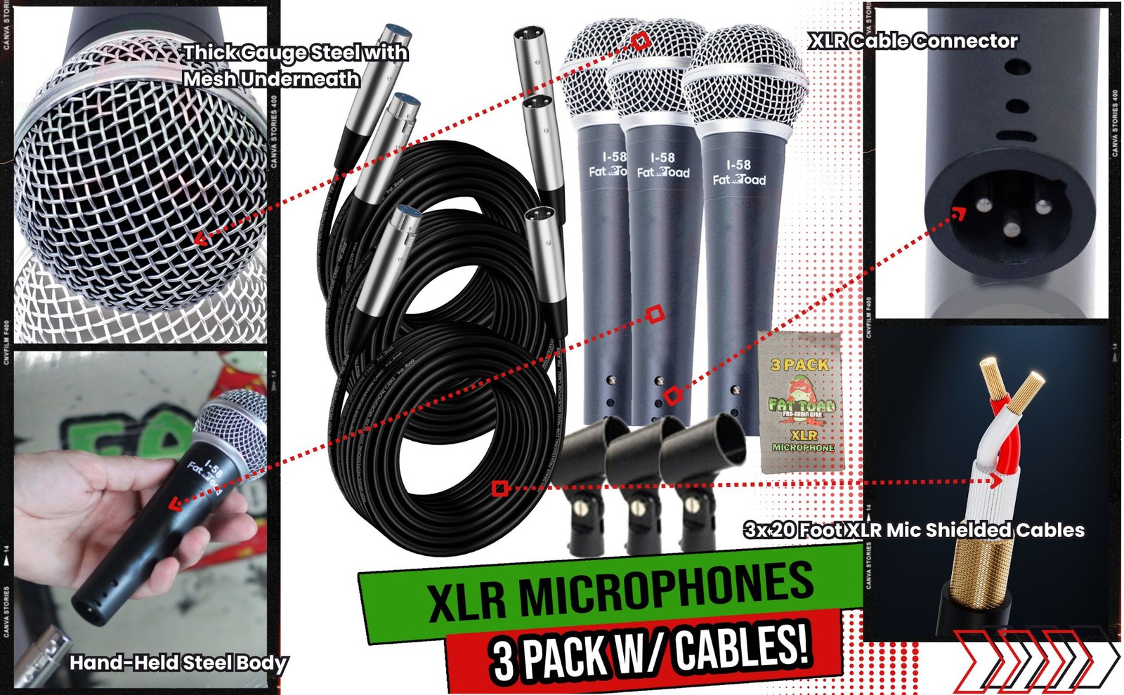 Unidirectional Vocal Microphones - DJ Singing Handheld Recording Studio Mic PACK