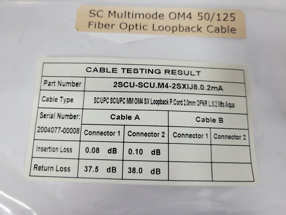 SC Multimode OM4 50/125 Fiber Optic Loopback Cable *read*