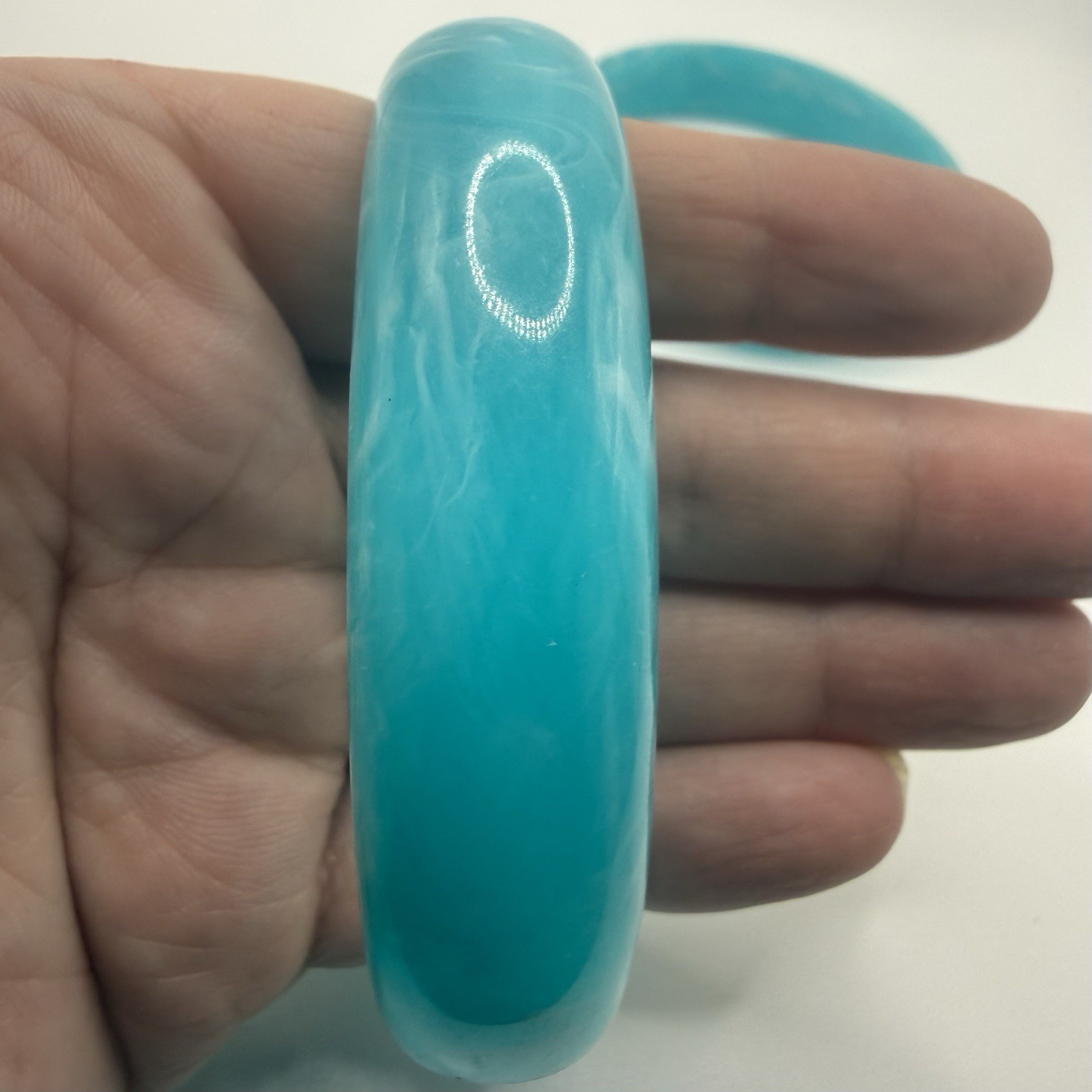 Lot of 2 Vintage Bangle Bracelets MCM Marbled Baby Blue Plastic Lucite 8”