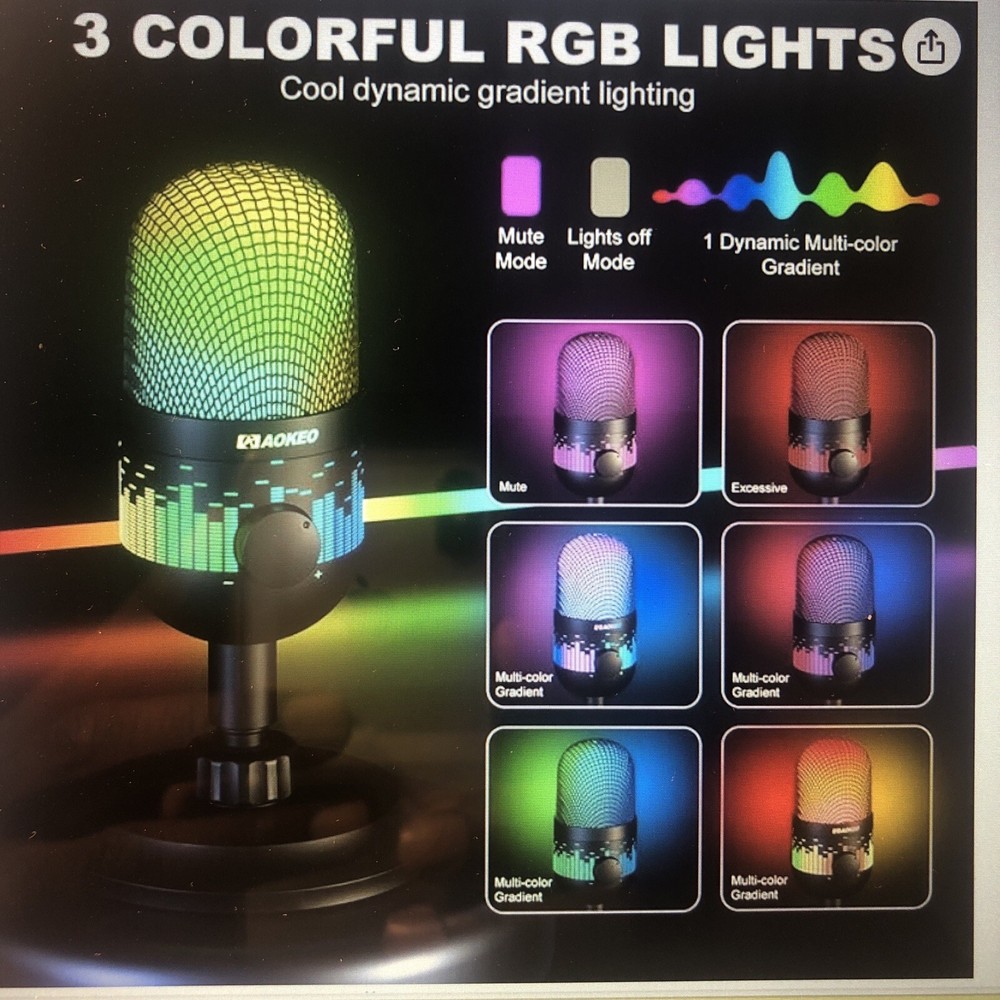 Aokeo Gaming Microphone, USB Computer Microphone for PC, Mac, PS4/5