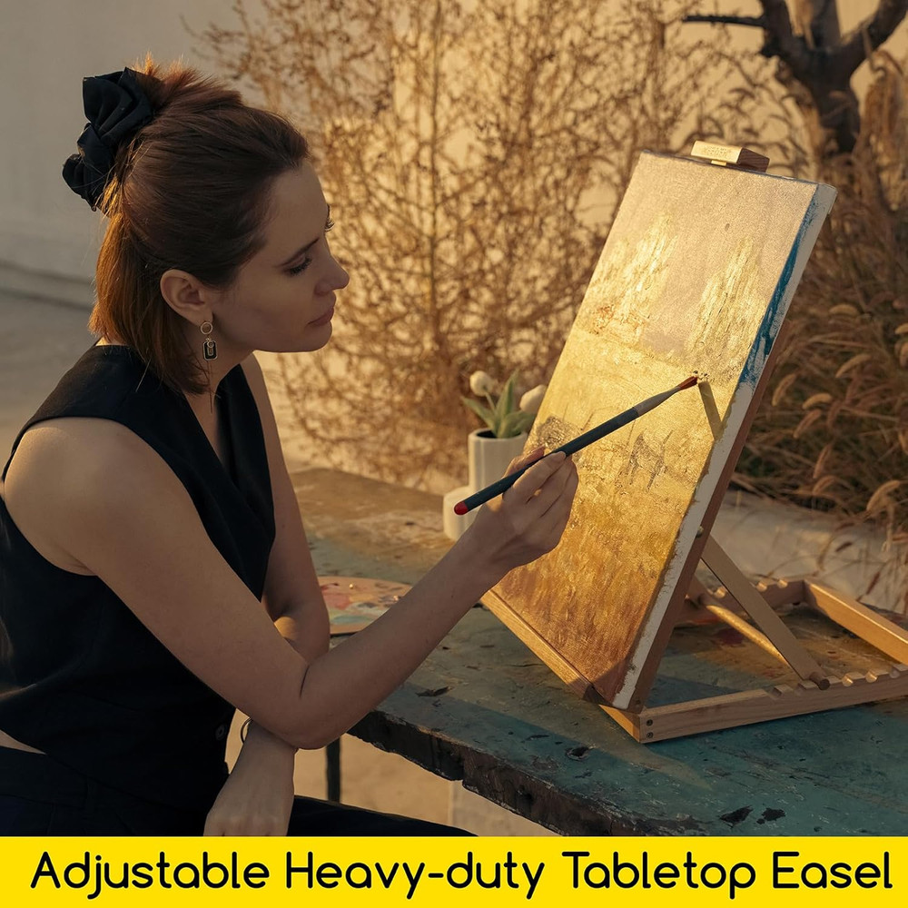 Heavy-Duty Tabletop Studio H-Frame Wooden Easel- Solid Beech Wood Adjustable Art