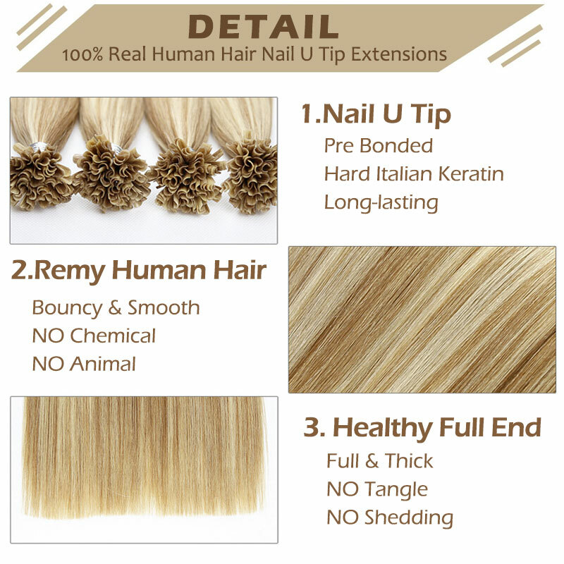 Thick Russian Flat Pre Bonded Real Remy Human Hair Extensions Nail U Tip Keratin