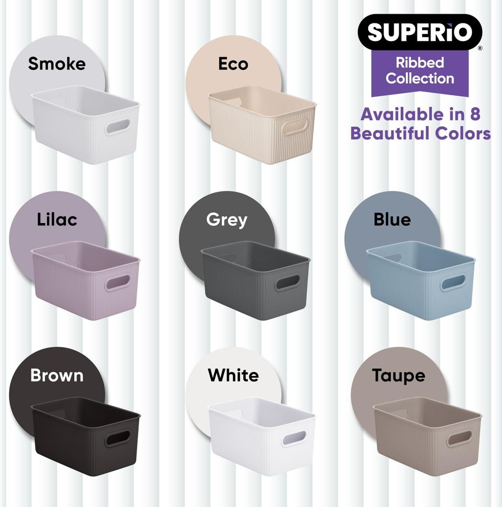 Superio 5L Small Ribbed Storage Bin- Plastic Storage Bin (6 Pack, White)