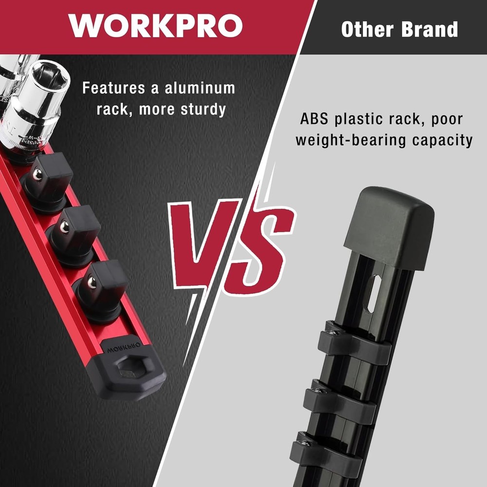 Efficient 3/8-Inch Drive Magnetic Socket Rail with Rotatable Clips - Red Finish